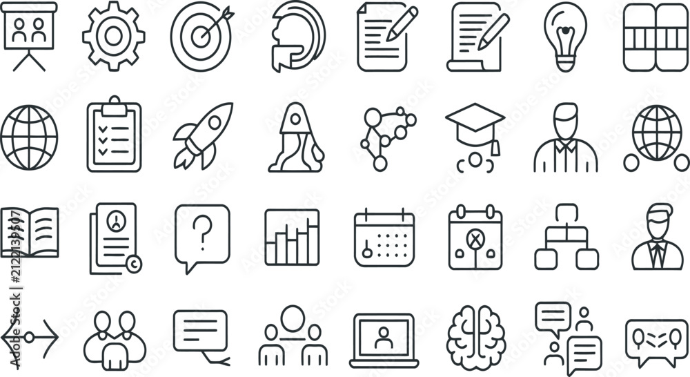 Fototapeta premium Education and Learning Line Icons Set - School, Training and Knowledge Vector Collection