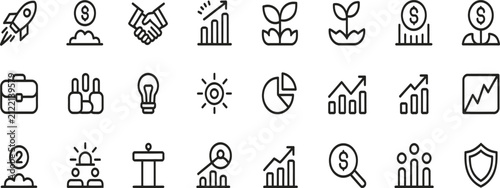 Business Growth and Startup Success Line Icons Set - Strategy and Innovation Collection