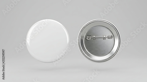 Two blank white and silver pin buttons floating blank button