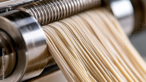 Metallic machine extrudes fresh pasta strands