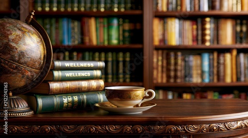 Warm light glows over a classic study nook