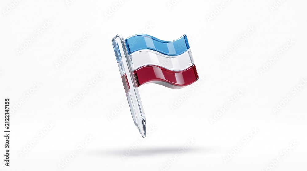 Obraz premium Glossy 3D flag pin, a patriotic symbol with red, white, and blue stripes. A shiny, reflective enamel badge, perfect for national identity and celebration visuals.