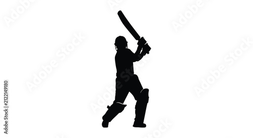 Cricket batsman silhouette against a white background dynamic sports figure