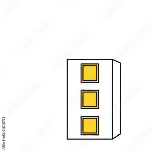 Three yellow squares on a white panel