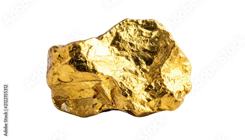 A large natural raw gold nugget with realistic metallic texture and irregular shape, isolated on transparent background.