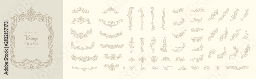 Set of doodle rococo or baroque decoration design elements for packaging, wedding greeting card or scrapbooking. Hand drawn vintage vector