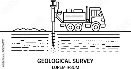 Geological Survey Drilling Truck and Underground Soil Exploration Line Illustration