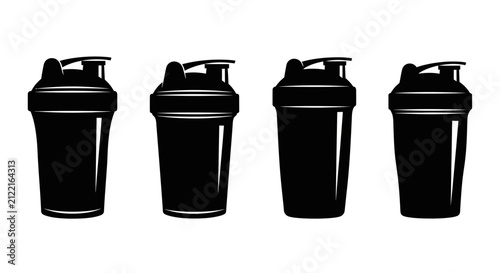 Gym protein shaker bottle silhouette icons.