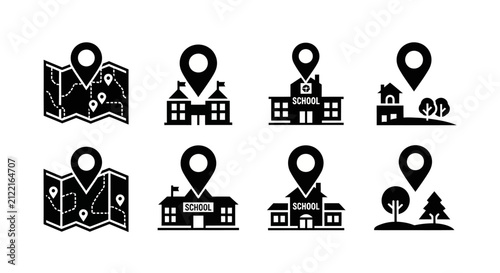 Location markers and community map icons.