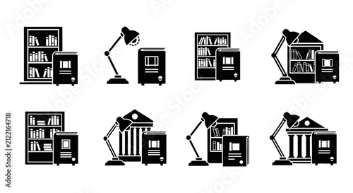 Library study scene silhouettes.