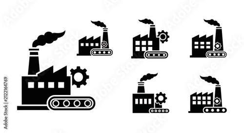 Manufacturing production line and factory assembly icons.