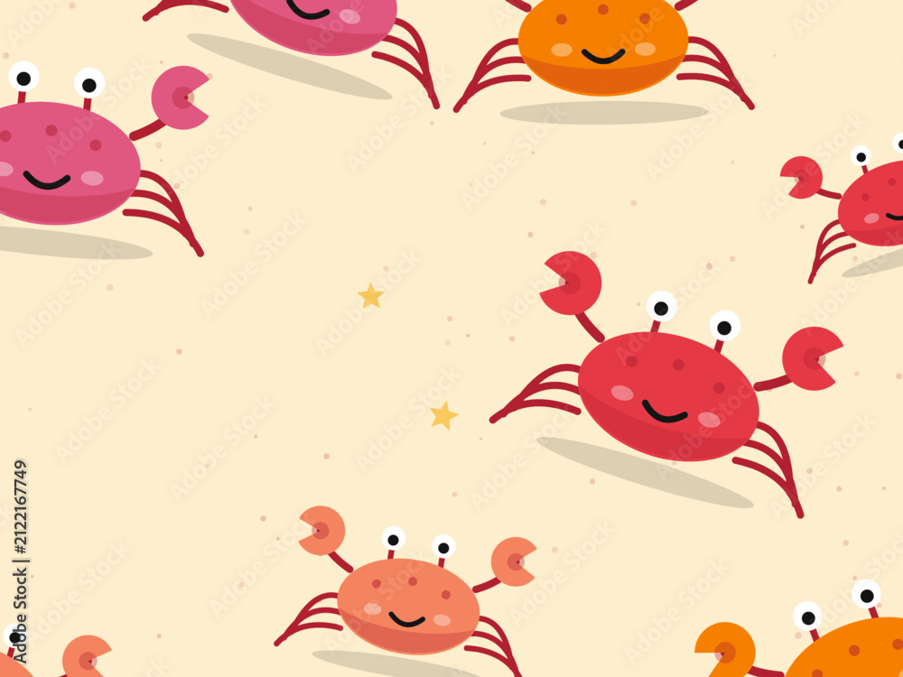 Obraz premium Cartoon Crabs with Pincers Kids Beach Pattern