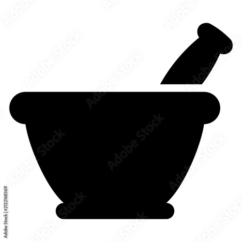 Foto Icono con dibujo sencillo con la silueta de un mortero de cocina o laboratorio d