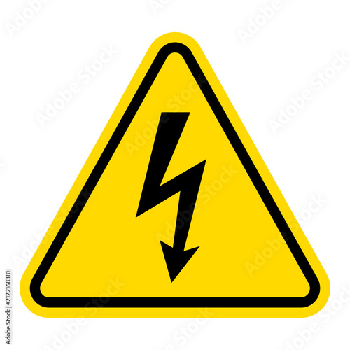 Konstfotografi High voltage electrical hazard warning sign, yellow triangular lightning symbol