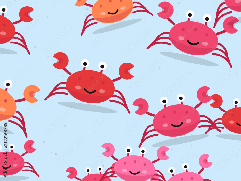 Fototapeta premium Kawaii Crab Pattern Summer Seaside Background