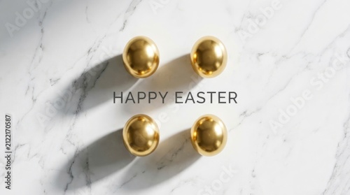 Elegant Happy Easter Greeting with Gold Eggs on Marble Background