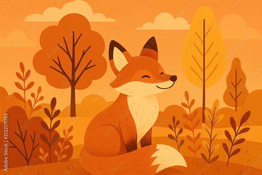 Fototapeta premium Charming fox amidst autumn foliage background