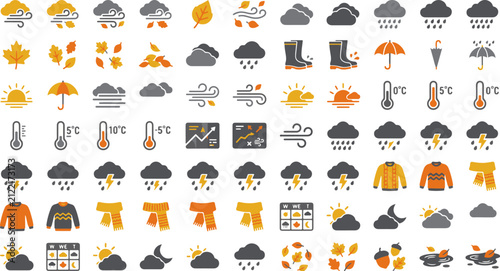 Set of Vector Icons for Web, Business, Food and Technology with Flat Cartoon Symbols Collection for Digital Design and Internet Applications