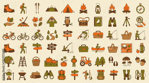 Autumn Leaves and Flowers Vector Set with Cartoon Foliage Collection for Seasonal Design Seamless Patterns Nature Illustration and Decorative Botanical Icons