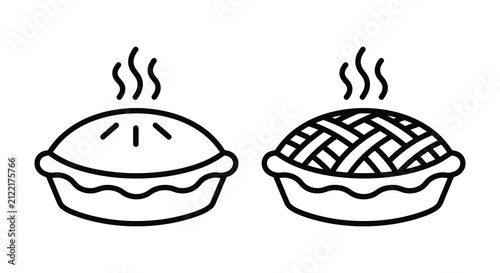 Foto Two line art pies with steam rising showcasing different crust designs pie