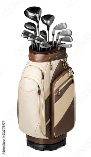 Luxury Golf Club Set in Premium Golf Bag Isolated on White Background – Professional Golf Equipment