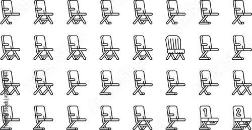 Chair Icon Set Line Art Office Furniture Vector Collection Minimal Outline Style Swivel Task Executive Seat Symbols