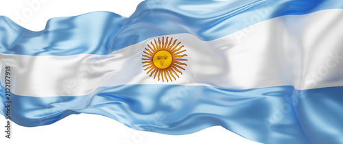 Fotografie Argentina flag ribbon flowing isolated on transparent background 3D render