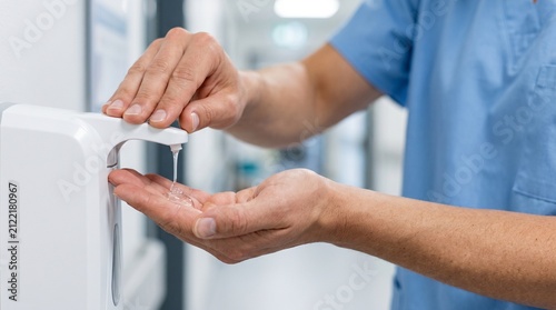 Alcohol Hand Rub Before Patient Contact in Modern Hospital