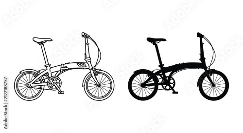 Foto Folding Bicycle Line Drawing And Black Silhouette