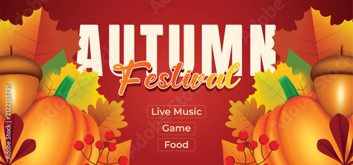 Autumn Pumpkin Background with Maple Leaves and pumpkin for Harvest Festival