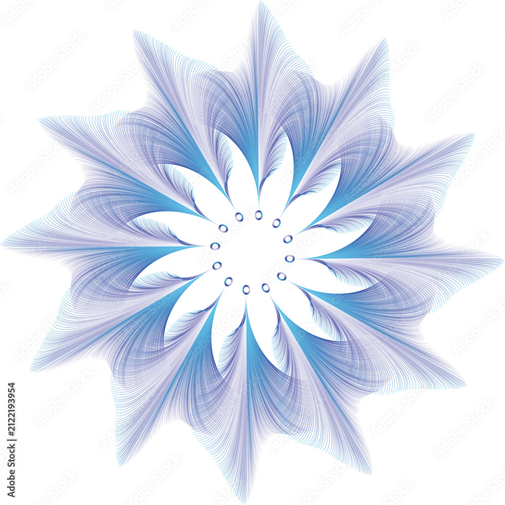 Fototapeta premium Blue Crystal Feather Snowflake Vector Set. Geometric Ice Flower Mandala. Fractal Symmetrical Frost Design Element. Isolated Ornate Winter Symbol