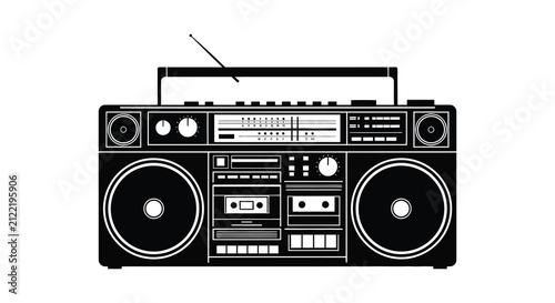 Vintage boombox with antenna black silhouette radio