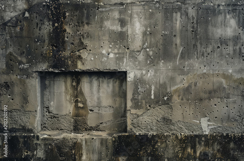  Photo of Old grey concrete bunker wall. Background texture for backdrops or mapping