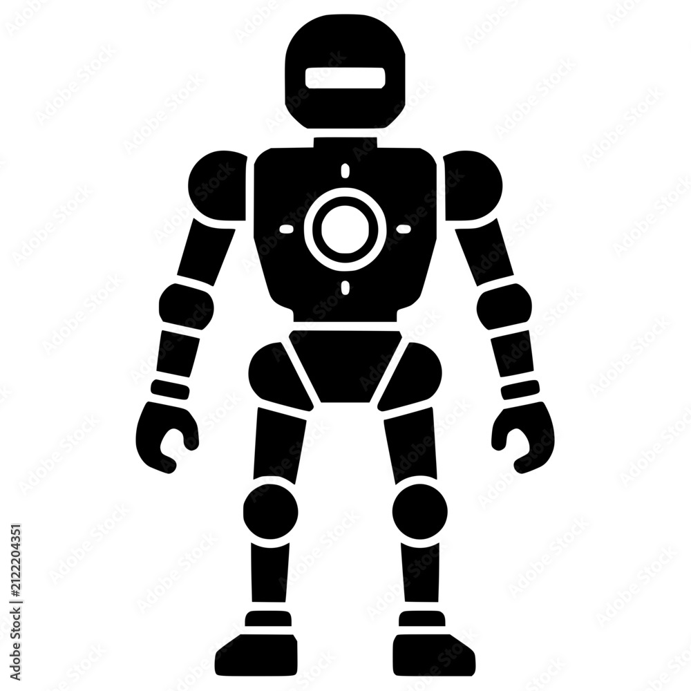 Fototapeta premium Mechanical Automaton with Articulated Limbs and Glowing Core Vector Character Illustration