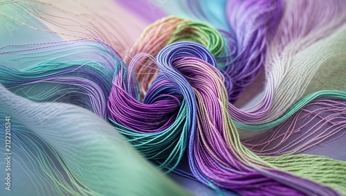 Colorful Threads Waving and Swirling in a Dynamic Composition with Soft Colors