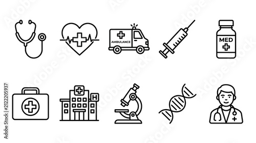 Medical healthcare and clinical services vector icon collection for hospital and pharmacy design