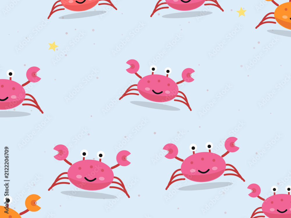 Fototapeta premium Cute Crabs Beach Pattern Background Design