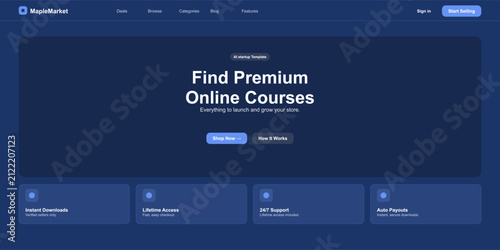 Find premium online courses everything to launch and grow your store with this ai startup template for digital education and learning platforms.