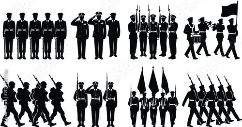 Принти на полотні Military Parade and Solider Silhouette Set Featuring Marching Troops Officer Sal