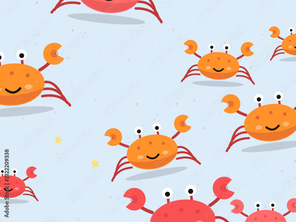 Fototapeta premium Kawaii Crab Pattern Summer Seaside Background
