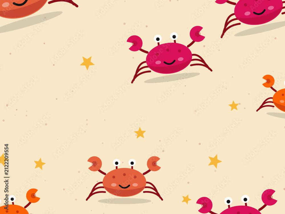 Fototapeta premium Adorable Crab Scatter Coastal Background Vector