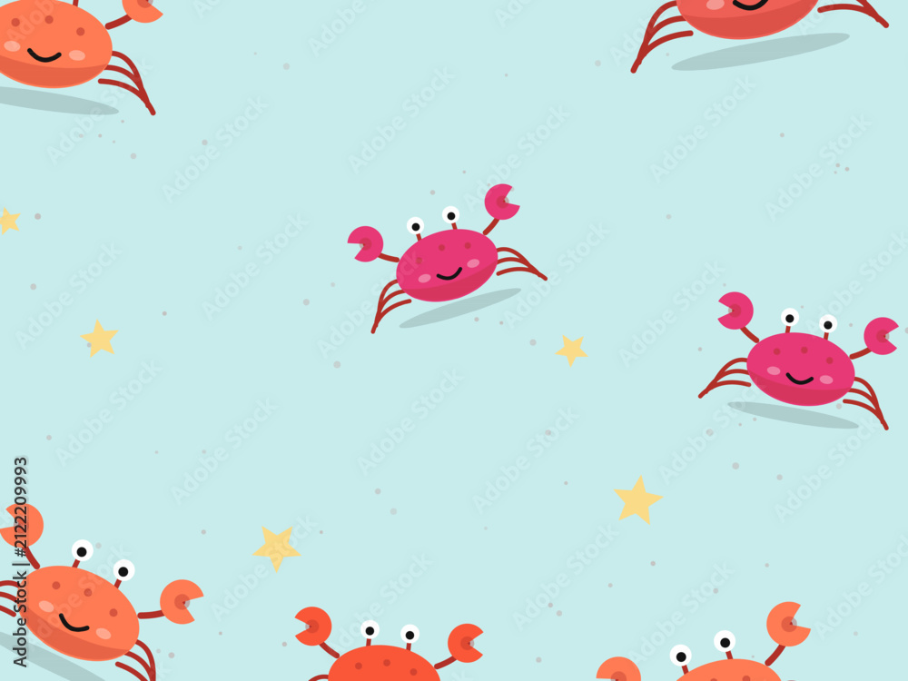 Fototapeta premium Kawaii Crab Pattern Summer Seaside Background
