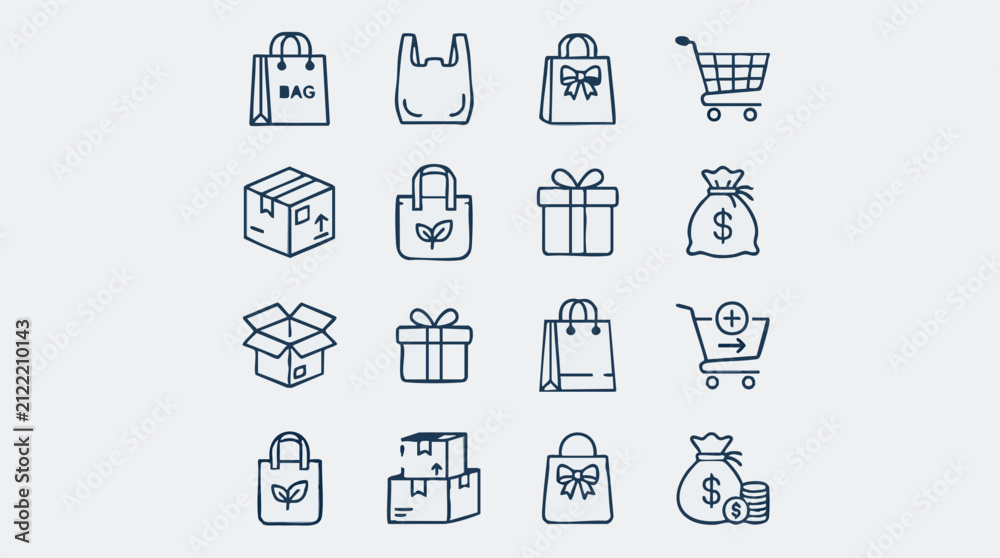 Fototapeta premium E-commerce, Shopping, Delivery, and Payment Outline Icons Set
