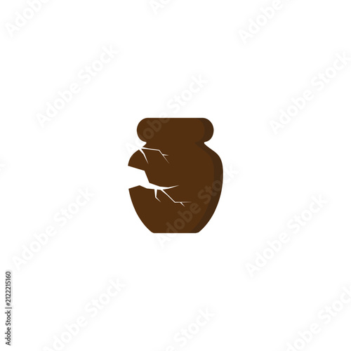 Vector pottery icon design, cracked clay jar.