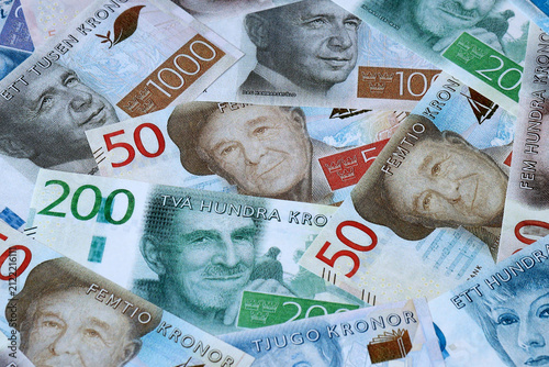 Obraz na plátně Swedish krona money bills in pile on table