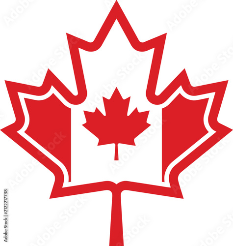 Red maple leaf silhouette combined with a flag design symbol representing canadian national identity national patriotic identity