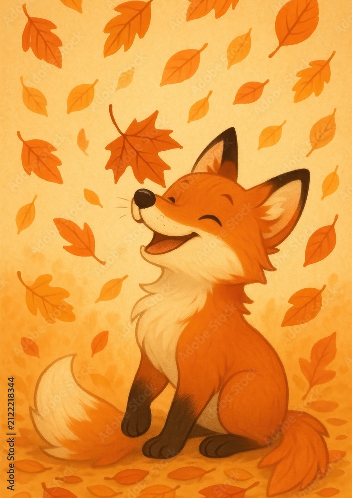 Obraz premium Charming fox amidst falling leaves.