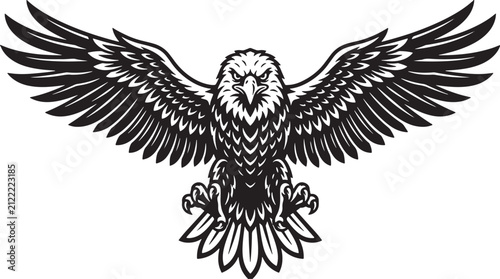 Fierce bald eagle with spread wings and sharp talons