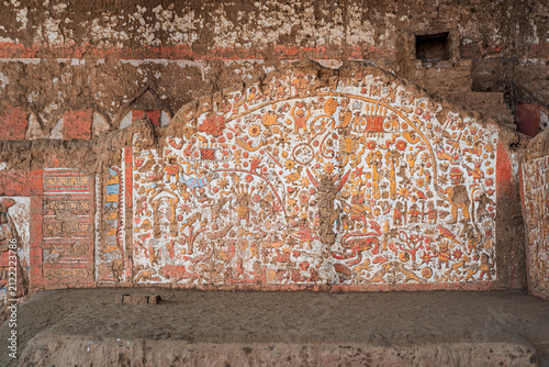 Ancient Mural at Chan Chan Archaeological Site in Peru