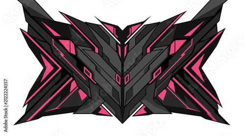 Cyberpunk mechanical shield design with neon pink accents